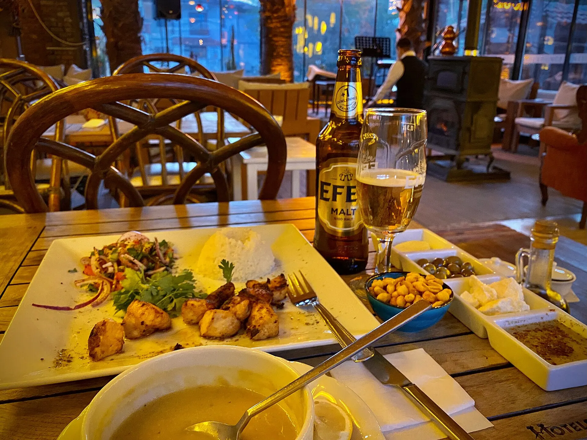 Dinner at a riverside restaurant in Dalyan