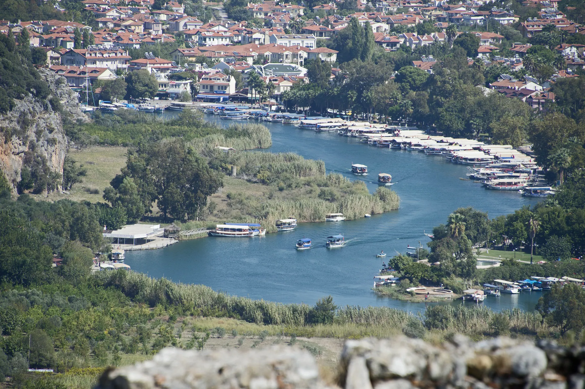 Dalyan town and the river seen from the Kaunos acropolis