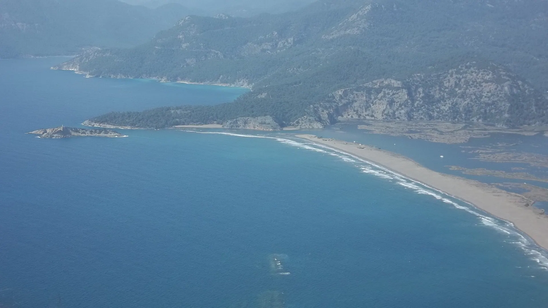 Aerial view of İztuzu Beach, the sandbar between the Dalyan Delta and the Mediterranean